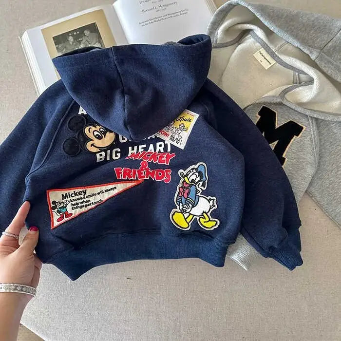 Trendy Kids Apparel Kids Clothing Kids Unisex Mickey Print Plush Zip-Up Hoodie