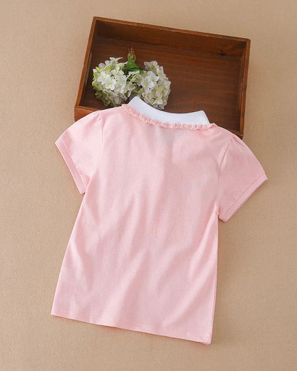 Trendy Kids Apparel Kids Clothing New Short Sleeve Cotton Top with Turn-Down Collar