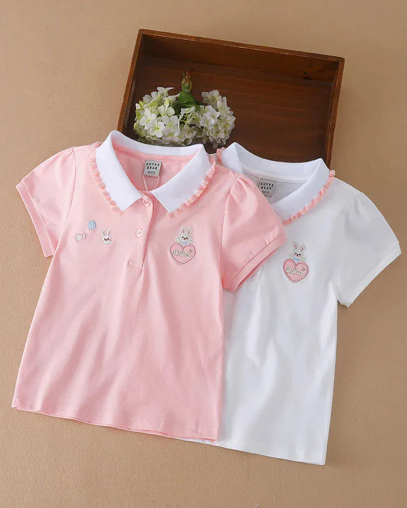 Trendy Kids Apparel Kids Clothing New Short Sleeve Cotton Top with Turn-Down Collar