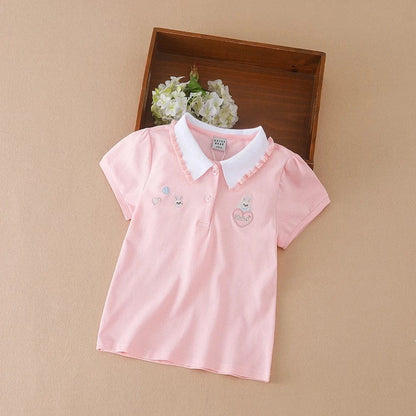 Trendy Kids Apparel Kids Clothing New Short Sleeve Cotton Top with Turn-Down Collar