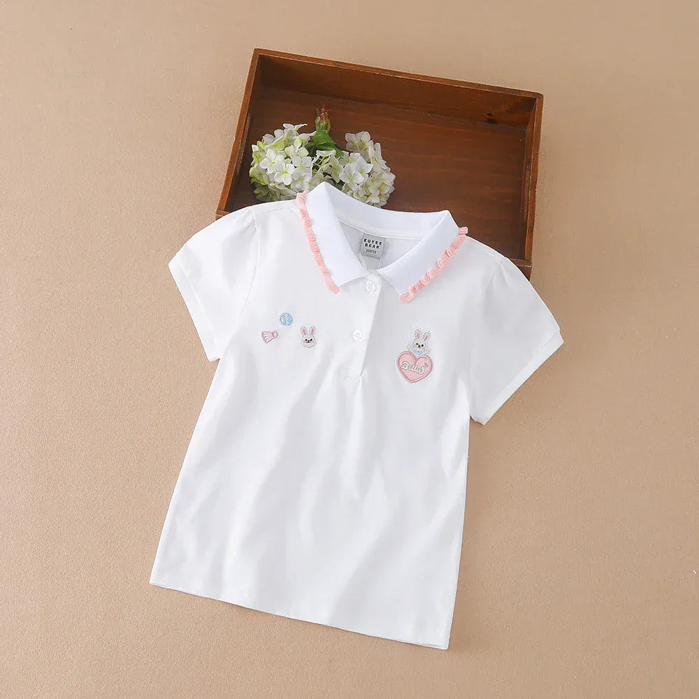 Trendy Kids Apparel Kids Clothing New Short Sleeve Cotton Top with Turn-Down Collar