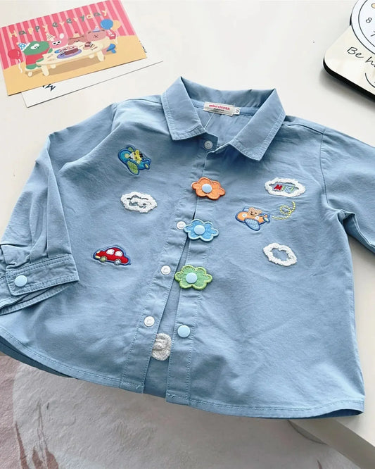 Trendy Kids Apparel Kids Clothing Premium Cotton Boy's Embroidered Lapel Shirt