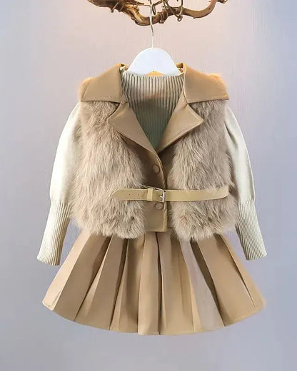 Trendy Kids Apparel Kids Clothing Stylish Girls' Belted Faux Fur Set