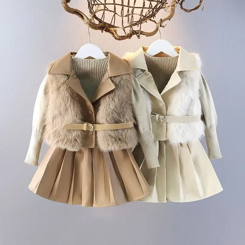 Trendy Kids Apparel Kids Clothing Stylish Girls' Belted Faux Fur Set