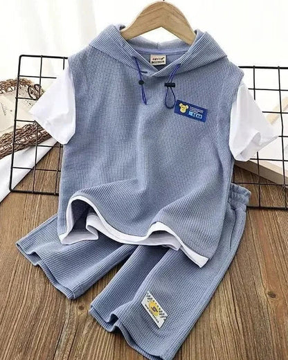 Trendy Kids Apparel Kids Clothing Summer 2-Piece Waffle Outfit | Short Sleeve Hoodie & Matching Bottoms