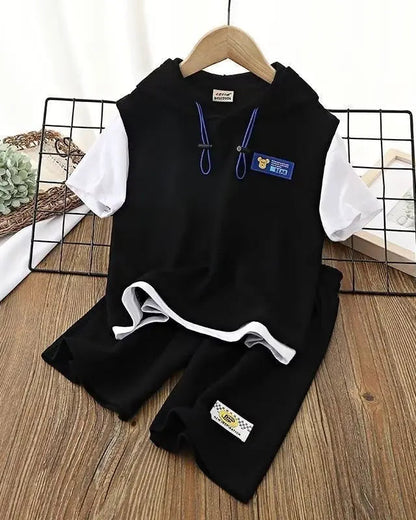 Trendy Kids Apparel Kids Clothing Summer 2-Piece Waffle Outfit | Short Sleeve Hoodie & Matching Bottoms