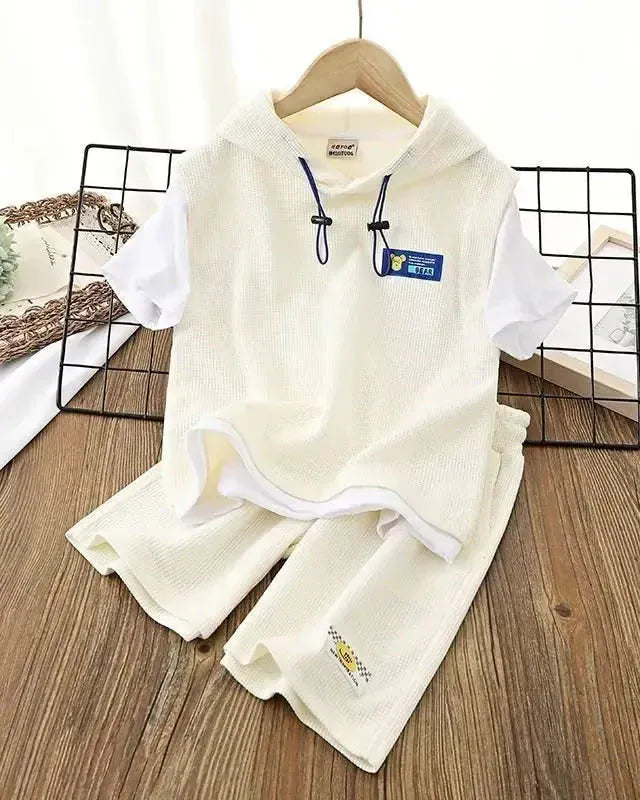 Trendy Kids Apparel Kids Clothing Summer 2-Piece Waffle Outfit | Short Sleeve Hoodie & Matching Bottoms