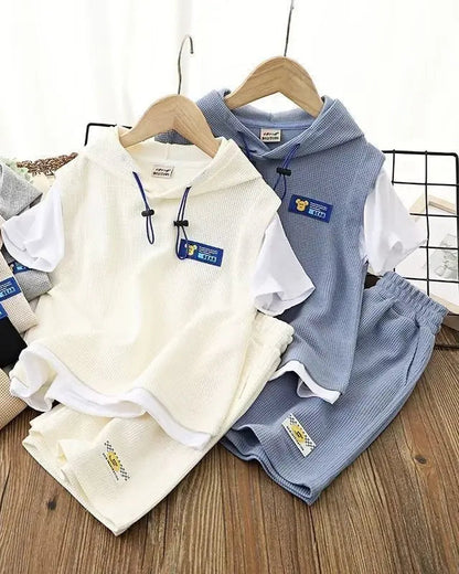 Trendy Kids Apparel Kids Clothing Summer 2-Piece Waffle Outfit | Short Sleeve Hoodie & Matching Bottoms