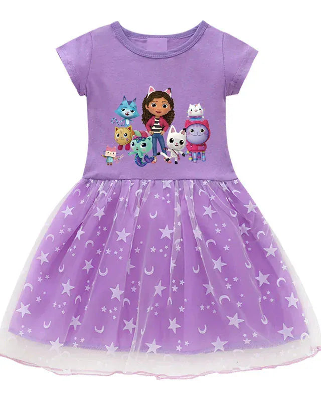 Trendy Kids Apparel Kids Clothing Summer Cartoon Gabby Cats Dresses