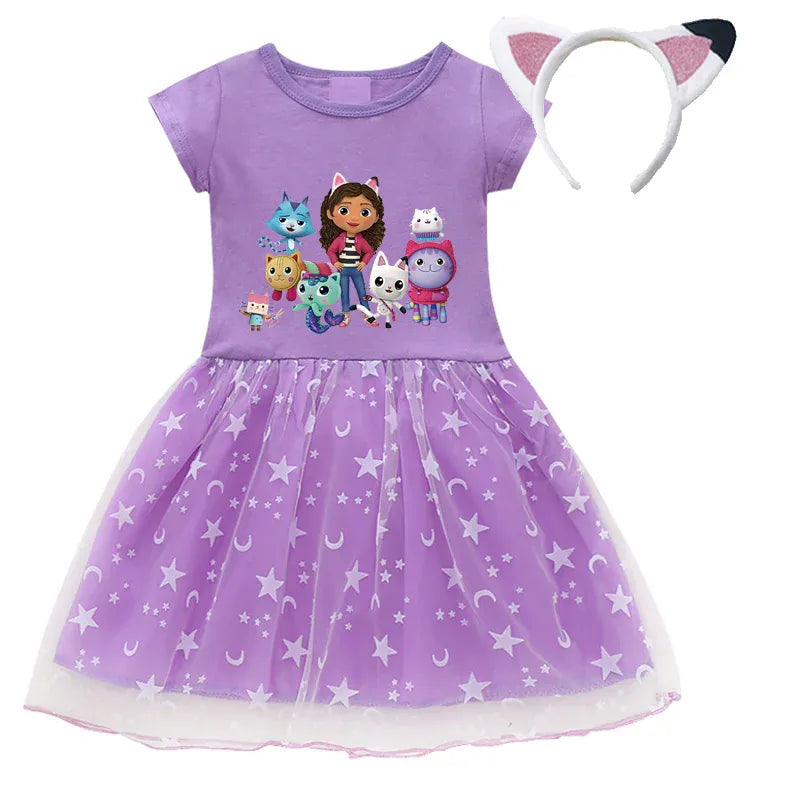 Trendy Kids Apparel Kids Clothing Summer Cartoon Gabby Cats Dresses