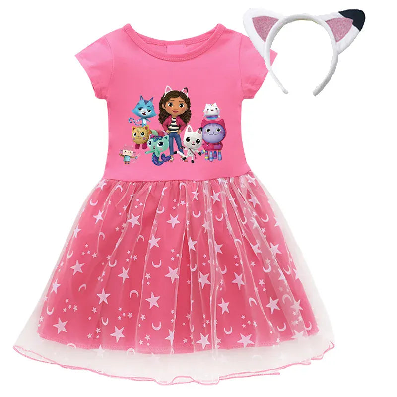 Trendy Kids Apparel Kids Clothing Summer Cartoon Gabby Cats Dresses