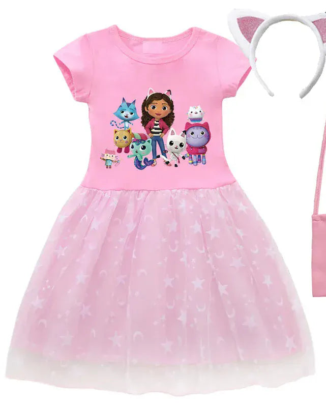 Trendy Kids Apparel Kids Clothing Summer Cartoon Gabby Cats Dresses