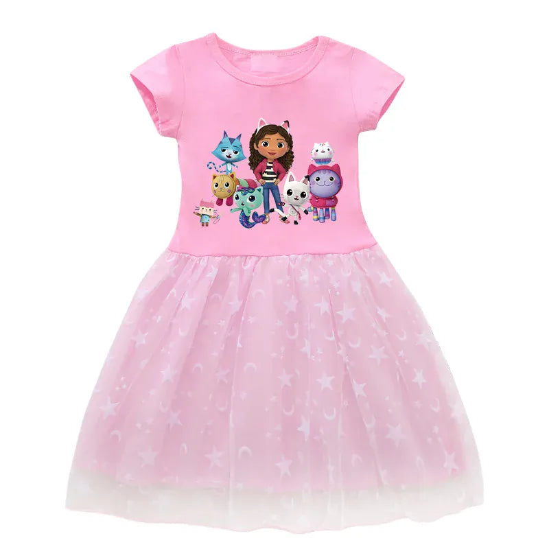 Trendy Kids Apparel Kids Clothing Summer Cartoon Gabby Cats Dresses