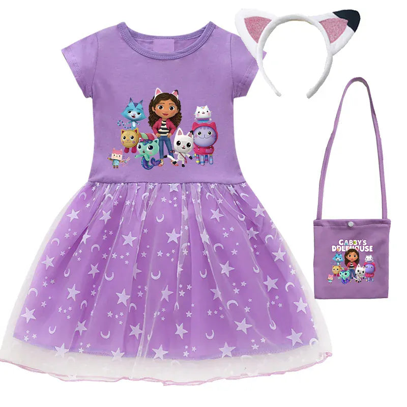 Trendy Kids Apparel Kids Clothing Summer Cartoon Gabby Cats Dresses