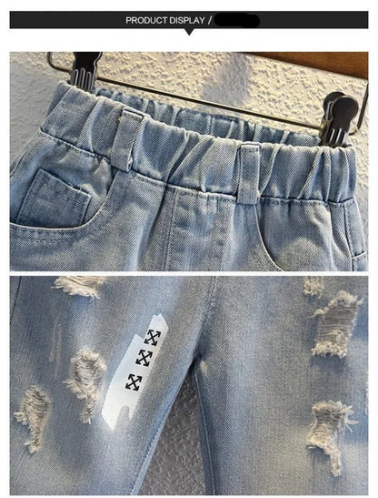 Trendy Kids Apparel Kids Clothing Teen Fashion Ripped Jeans with Harlequin Graphic Print