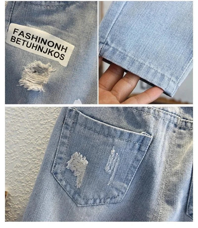 Trendy Kids Apparel Kids Clothing Teen Fashion Ripped Jeans with Harlequin Graphic Print