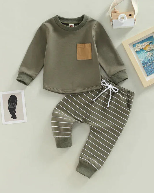 Trendy Kids Apparel Kids Clothing Toddler Boys' Autumn Striped Trousers & Pullover Top Set