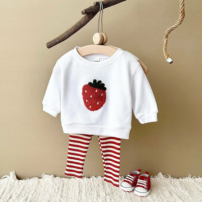Trendy Kids Apparel Kids Clothing Toddler Cotton Pullover Set with Fruit Embroidery