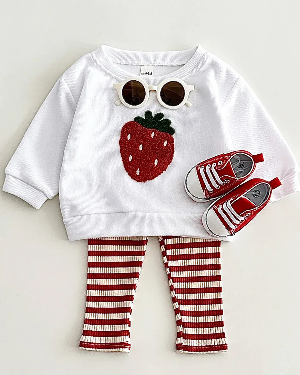 Trendy Kids Apparel Kids Clothing Toddler Cotton Pullover Set with Fruit Embroidery