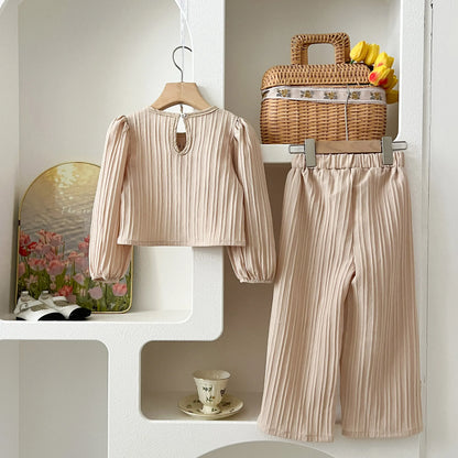 Trendy Kids Apparel Kids Clothing Toddler Girls' Brogue Long Sleeve Solid Color Set