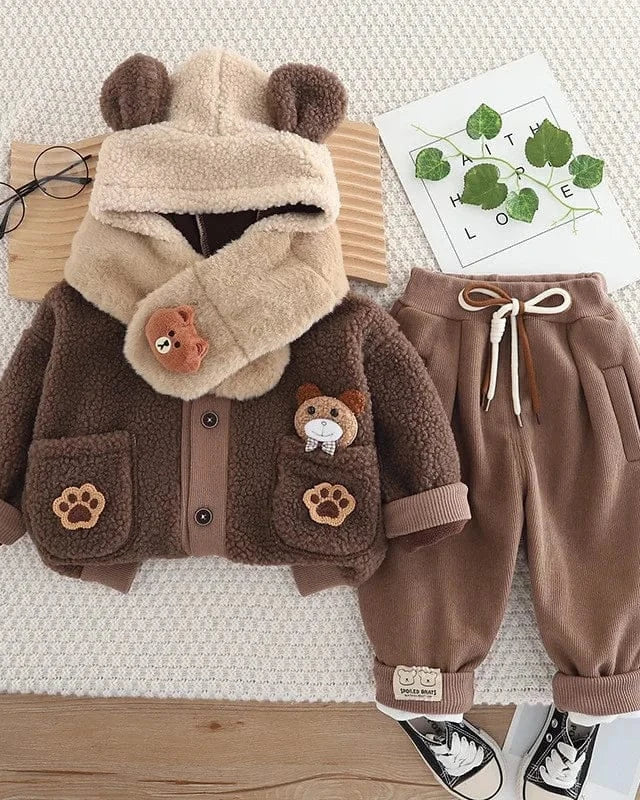 Trendy Kids Apparel Kids Clothing Toddler Girls' Winter Plush Coat & Pants Set