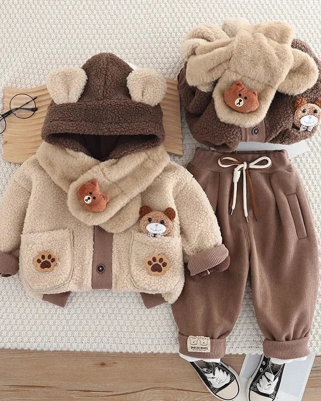 Trendy Kids Apparel Kids Clothing Toddler Girls' Winter Plush Coat & Pants Set
