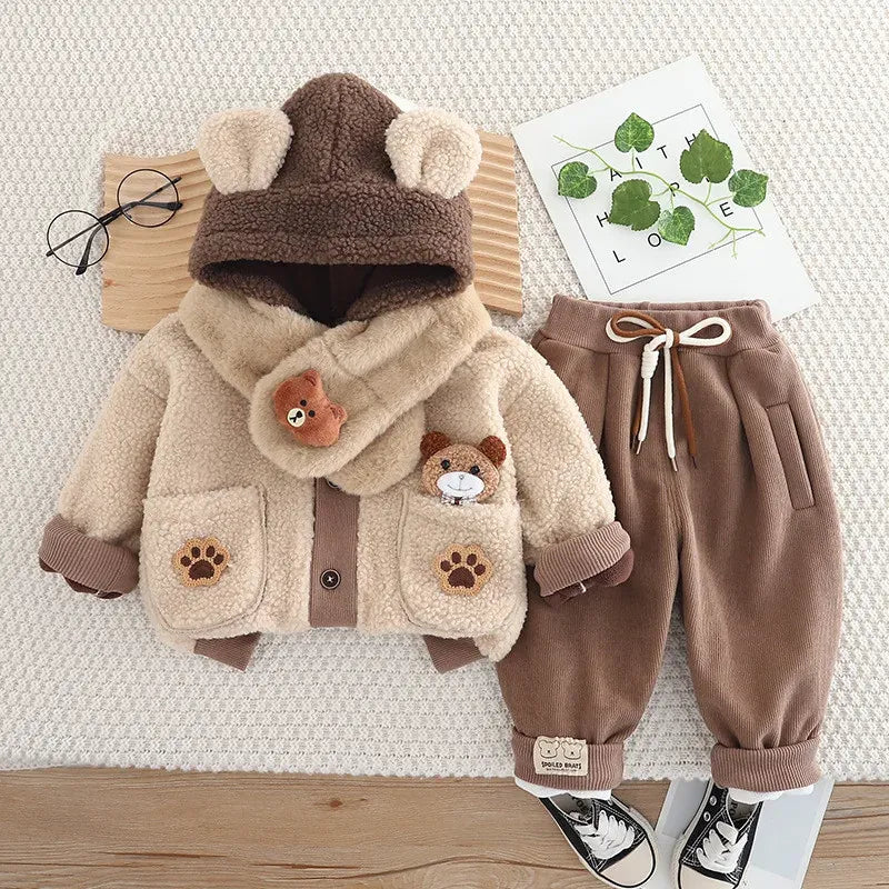 Trendy Kids Apparel Kids Clothing Toddler Girls' Winter Plush Coat & Pants Set
