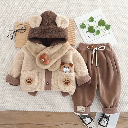 Trendy Kids Apparel Kids Clothing Toddler Girls' Winter Plush Coat & Pants Set