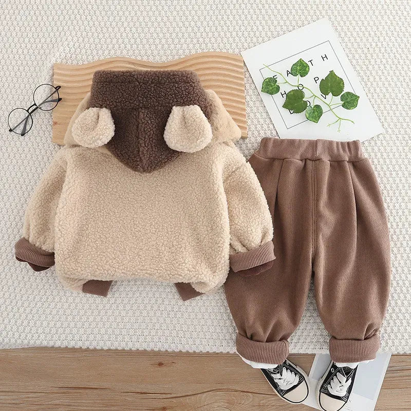Trendy Kids Apparel Kids Clothing Toddler Girls' Winter Plush Coat & Pants Set