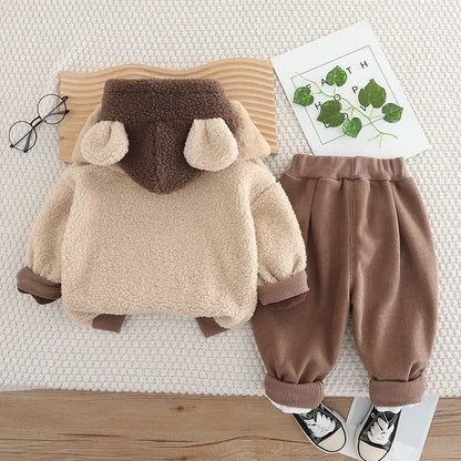 Trendy Kids Apparel Kids Clothing Toddler Girls' Winter Plush Coat & Pants Set