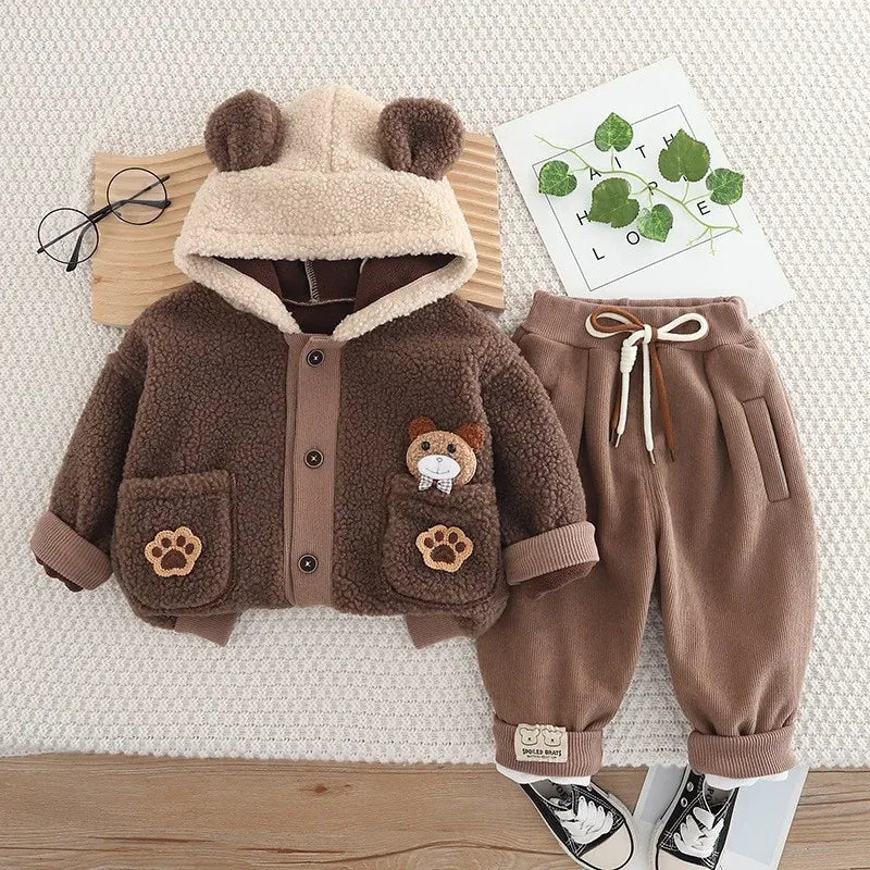 Trendy Kids Apparel Kids Clothing Toddler Girls' Winter Plush Coat & Pants Set