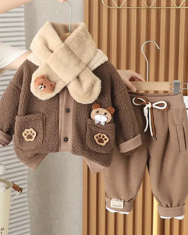 Trendy Kids Apparel Kids Clothing Toddler Girls' Winter Plush Coat & Pants Set