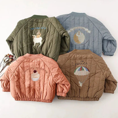 Trendy Kids Apparel Kids Clothing Toddler Unisex Fleece Lined Cotton Jacket with Embroidery