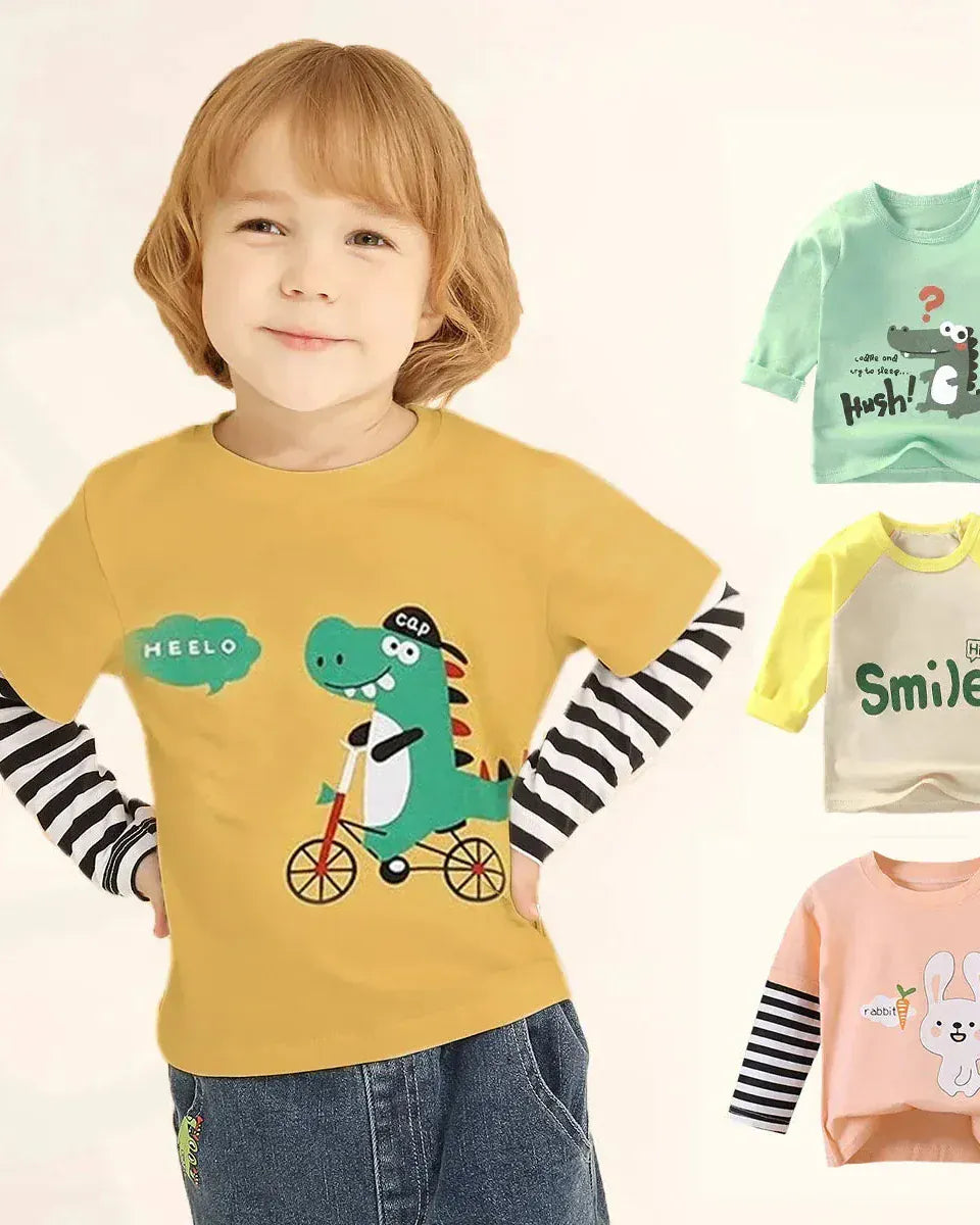 Trendy Kids Apparel Kids Clothing Unisex Kids Cotton Cartoon Long Sleeve T-Shirt