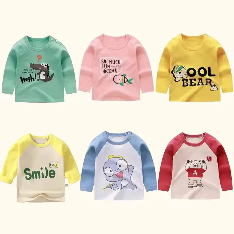 Trendy Kids Apparel Kids Clothing Unisex Kids Cotton Cartoon Long Sleeve T-Shirt