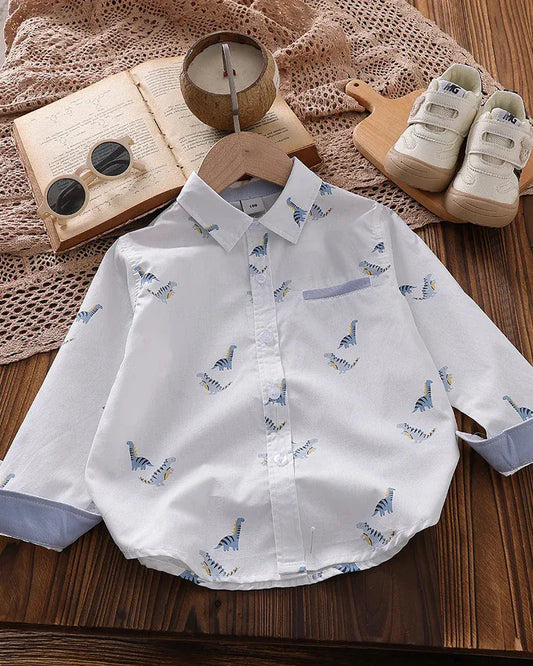 Trendy Kids Apparel Kids Clothing White Cotton Dinosaur Shirt for Toddler Boys