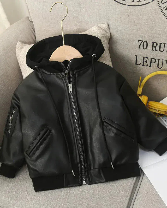 Trendy Kids Apparel Kids Clothing Winter Boys Leather Jacket Thick Warm Cotton Kids Coat
