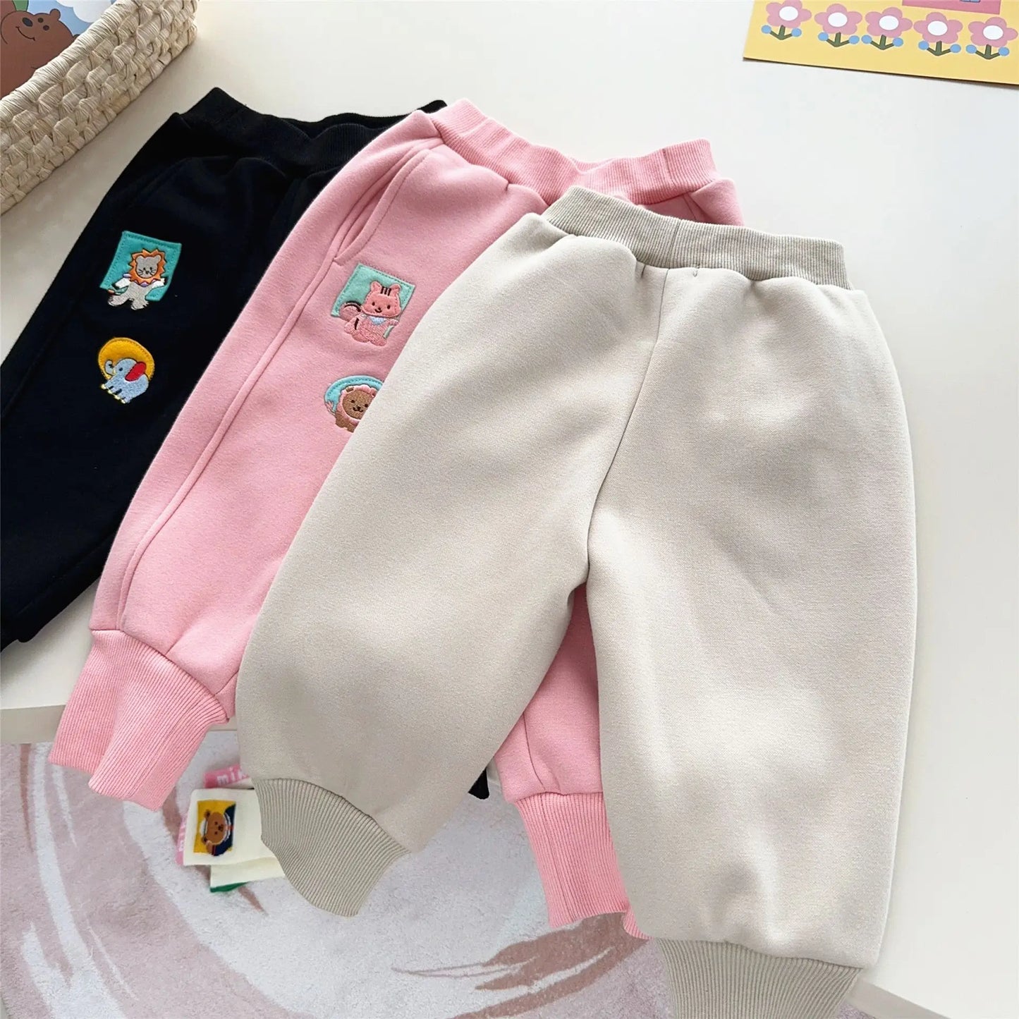 Trendy Kids Apparel Kids Clothing Winter New Badge Children's Velvet Warm Pants
