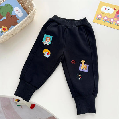 Trendy Kids Apparel Kids Clothing Winter New Badge Children's Velvet Warm Pants