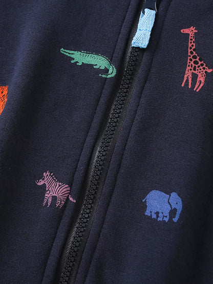 Trendy Kids Apparel US Kids Clothing Children's Animal Print Hooded Zip-Up Top