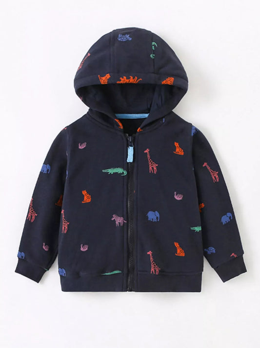 Trendy Kids Apparel US Kids Clothing Children's Animal Print Hooded Zip-Up Top