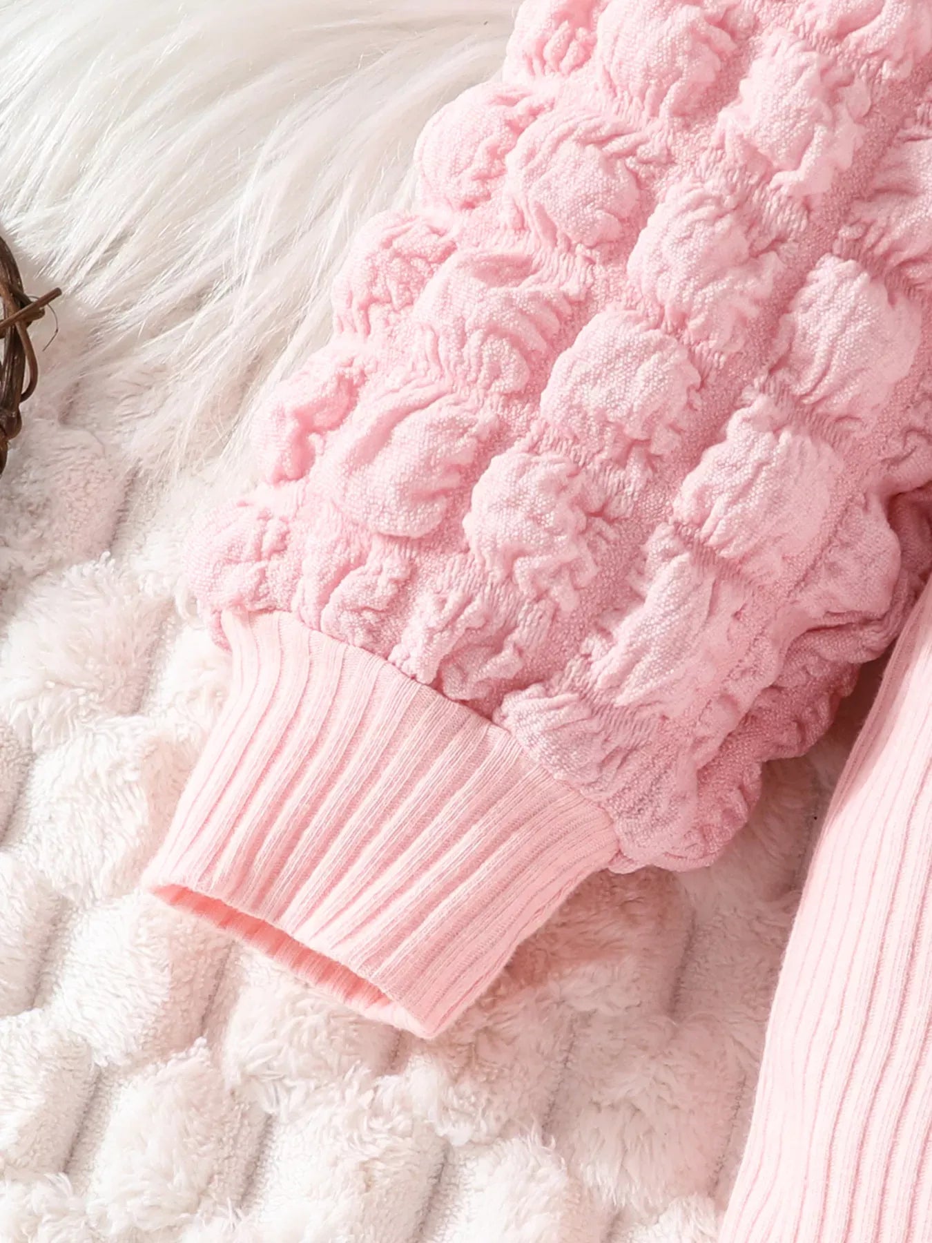 Trendy Kids Apparel US Kids Clothing Children's Bubble Texture Long Sleeve Top and Pants Set with Headband