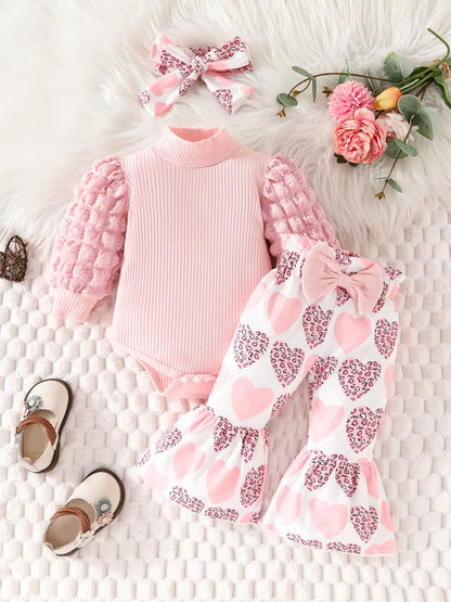 Trendy Kids Apparel US Kids Clothing Children's Bubble Texture Long Sleeve Top and Pants Set with Headband