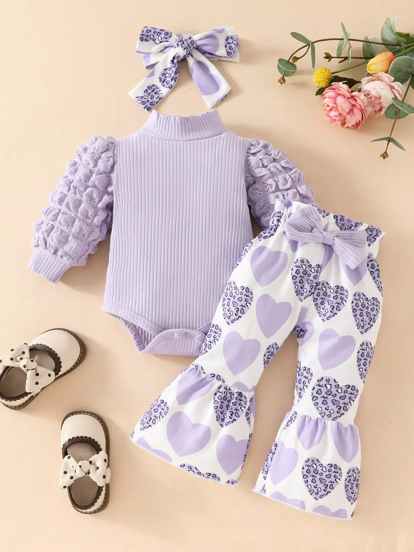 Trendy Kids Apparel US Kids Clothing Children's Bubble Texture Long Sleeve Top and Pants Set with Headband