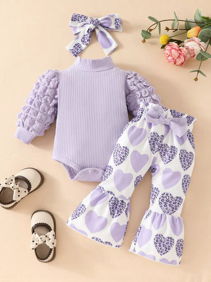 Trendy Kids Apparel US Kids Clothing Children's Bubble Texture Long Sleeve Top and Pants Set with Headband