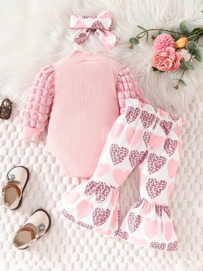 Trendy Kids Apparel US Kids Clothing Children's Bubble Texture Long Sleeve Top and Pants Set with Headband