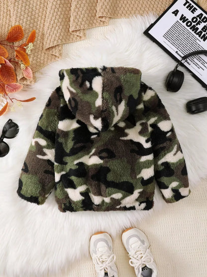 Trendy Kids Apparel US Kids Clothing Children's Camouflage Plush Hooded Jacket