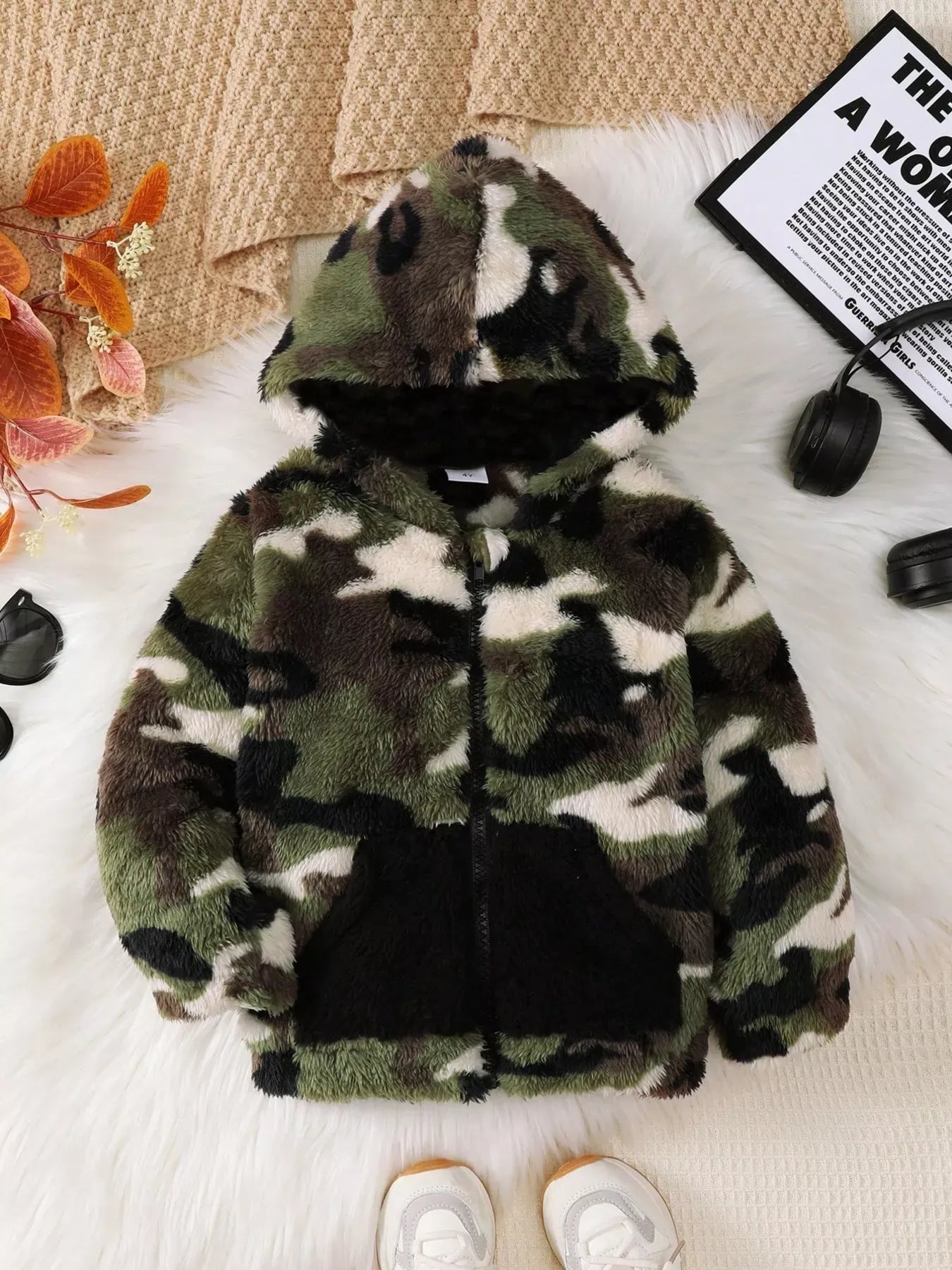 Trendy Kids Apparel US Kids Clothing Children's Camouflage Plush Hooded Jacket