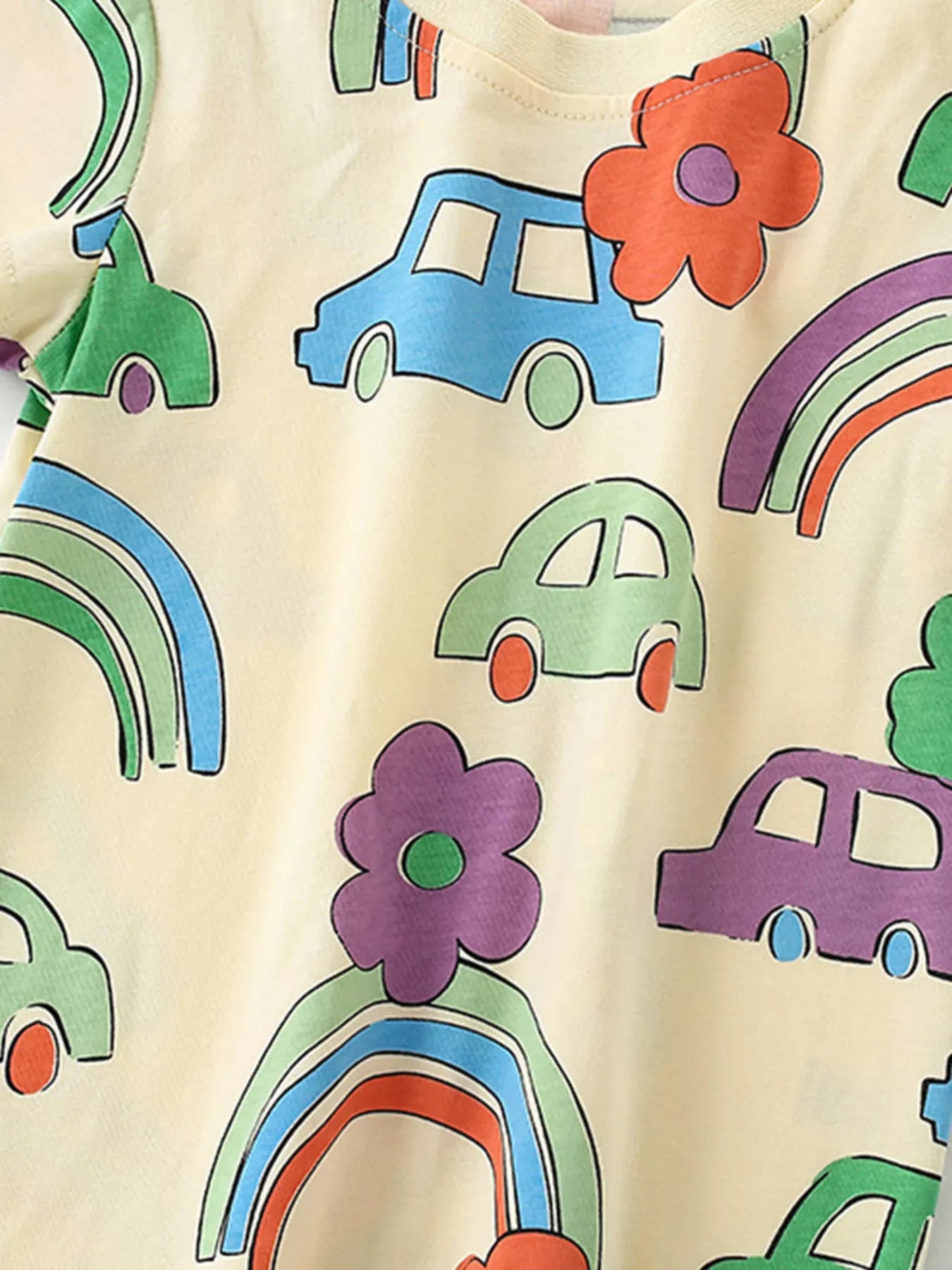 Trendy Kids Apparel US Kids Clothing Children's Cartoon Car & Rainbow Print Short Sleeve T-Shirt