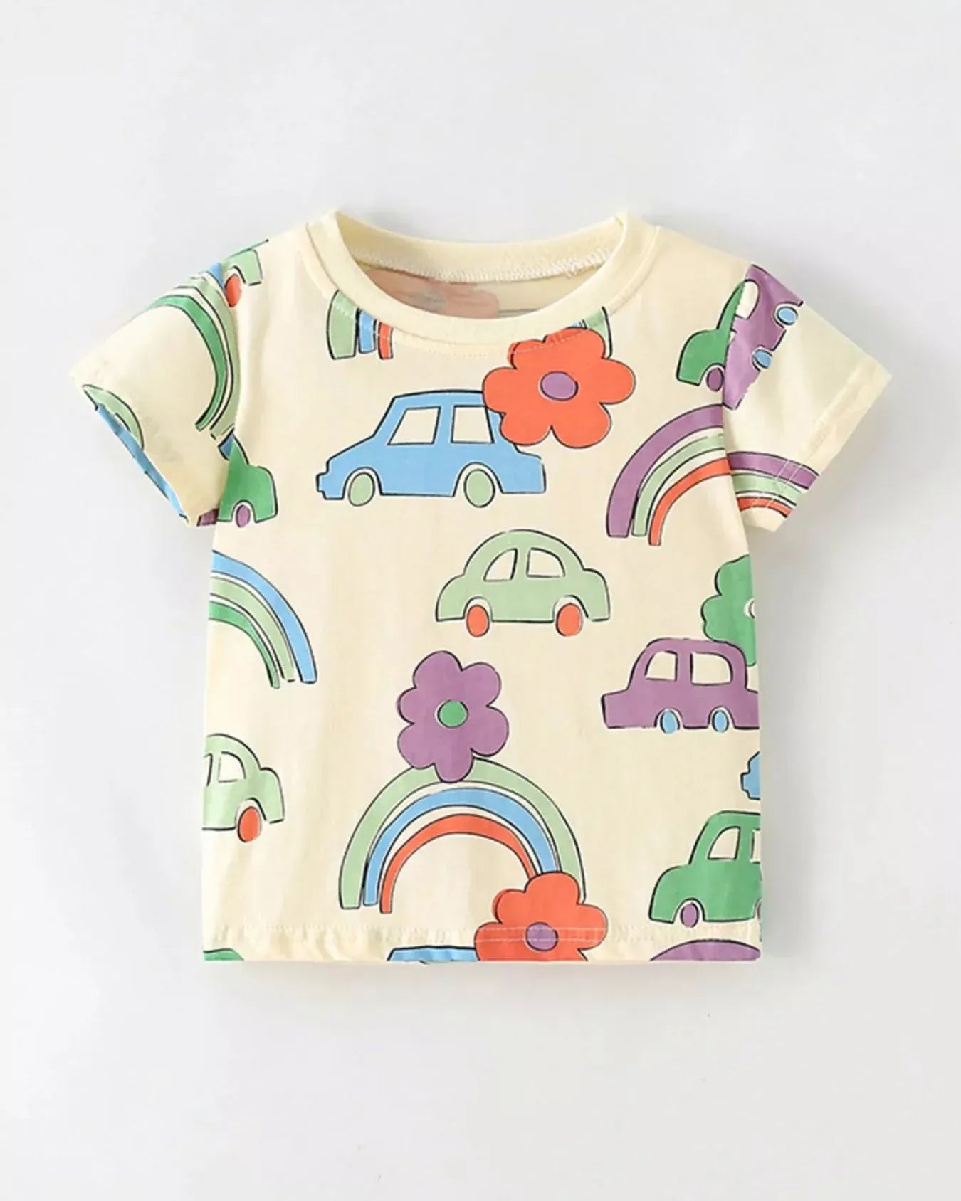 Trendy Kids Apparel US Kids Clothing Children's Cartoon Car & Rainbow Print Short Sleeve T-Shirt